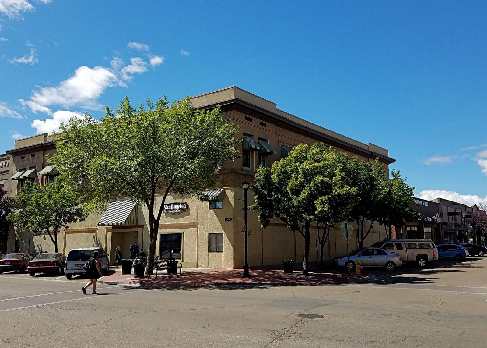 The historic Nampa Department Store building on a sunny downtown Nampa corner.